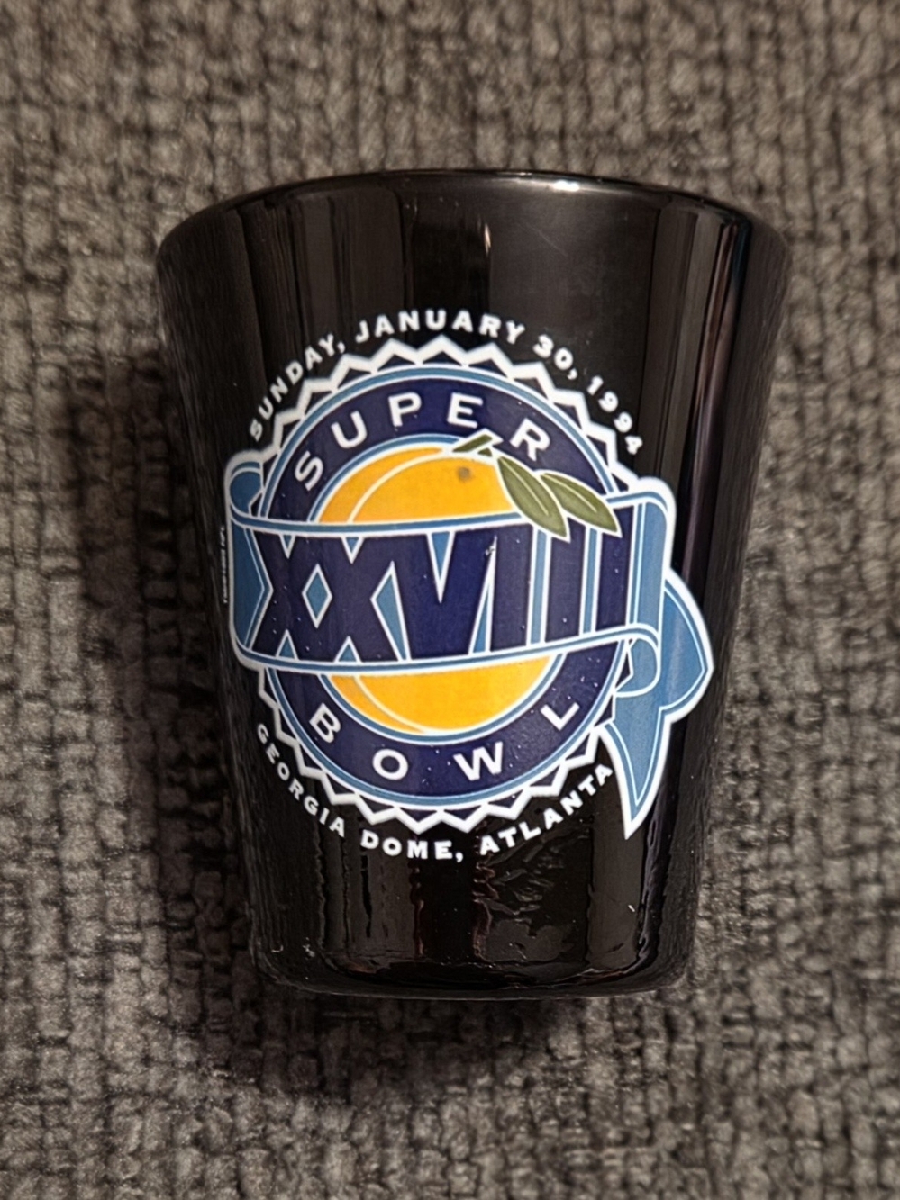 Super Bowl XVIII Commemorative Black Shot Glass. Vintage 1994